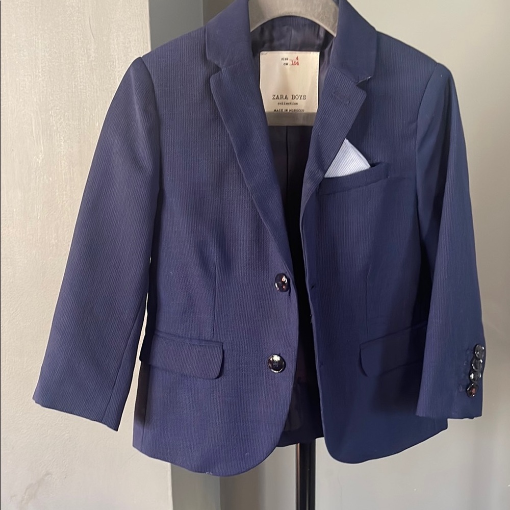 Zara Boys Navy Blazer with Pocket Square